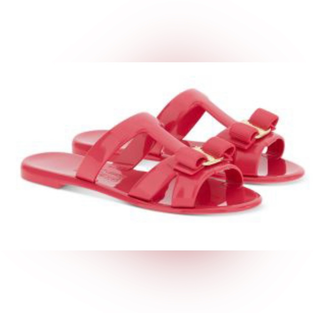 NIB SALVATORE FERRAGAMO Women's Lylia Vara Bow T-strap Slide Sandals
